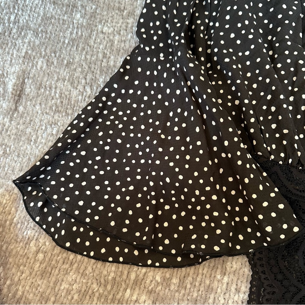 Free People Makin Waves Black Polka Dot Wrap Bell Sleeve Bodysuit - Picture 6 of 12